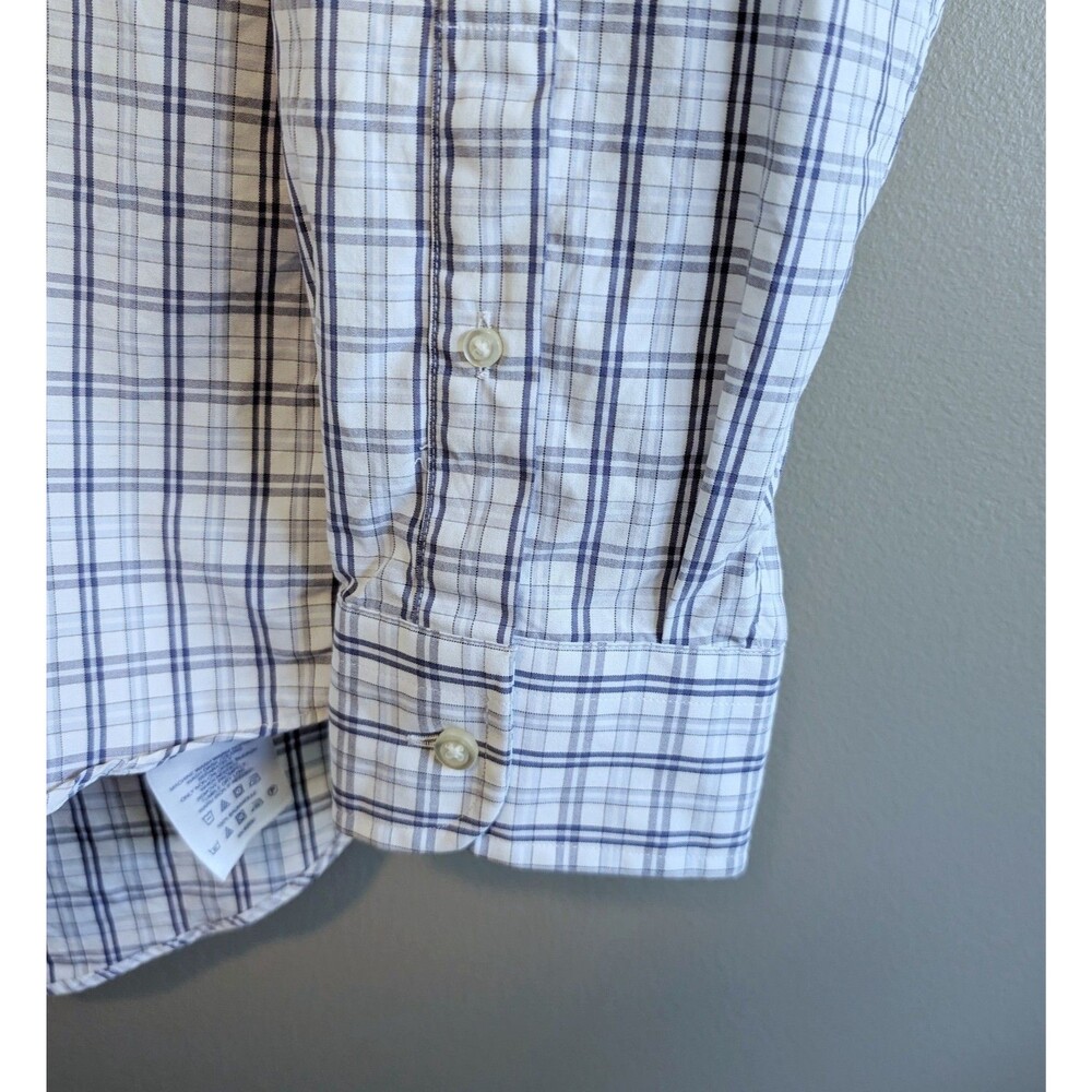 Lands' End Mens Large 16 Blue Check Dress Shirt Button Up Cotton Long Sleeve 1/2 - Picture 2 of 5